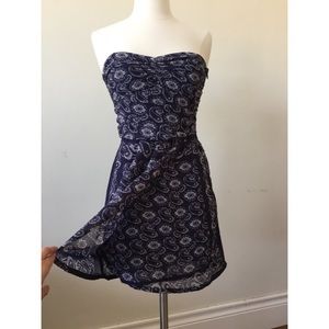 Mango strapless smocked draped chiffon mini dress